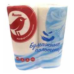 Бумажные полотенца АШАН Красная птица суперпрочные двухслойные 2 рулона