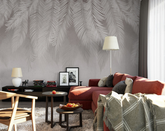 Фотообои Photostena Листья пальмы серо-бежевые 4 x 2,7 м