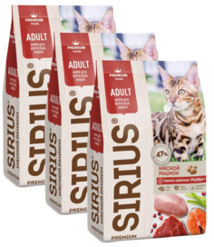 Сухой корм SIRIUS PREMIUM для кошек старше 1 года, мясной рацион, 400 г х 3 шт