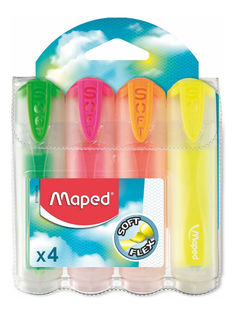 Текстовыделитель с гибким наконечником MAPED Fluo Peps Soft Translucent, 4 цвета