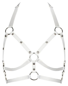 Стильная портупея в виде бюстгальтера с заклепками Obsessive белая S-L