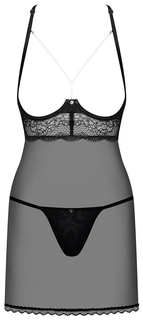 Обольстительная сорочка с открытым лифом Obsessive Pearlove черная L-XL