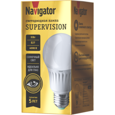 Лампочка Navigator SUPERVISION, Холодный белый свет, Е27, груша 9 Вт, 1 шт
