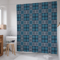 Штора для ванной JoyArty "Кружевной орнамент" из сатена, 180х200 см с крючками