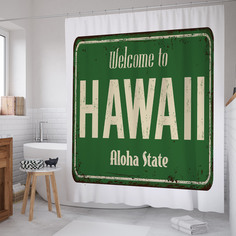 Штора для ванной JoyArty "Добро пожаловать в Гавайи" из сатена, 180х200 см с крючками