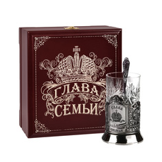 Подстаканник никелированный "Глава семьи(Корона)"в деревянной шкатулке Город Подарков