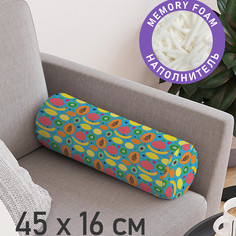 Декоративная подушка валик JoyArty "Мозаика фруктовая" на молнии, 45 см, диаметр 16 см