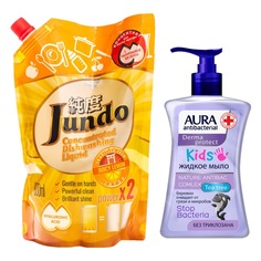 Эко-концентрат для мытья посуды Jundo Juicy Lemon 800 мл+Мыло антибактер.AURA KIDS 250мл