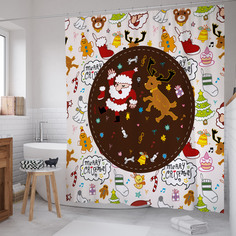 Штора для ванной JoyArty "Веселого Рождества" из сатена, 180х200 см с крючками