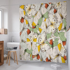 Штора для ванной JoyArty "Нежность порхающих бабочек" из сатена, 180х200 см с крючками