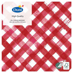 Салфетки бумажные Duni Red Checks 3 слоя 24*24см 20шт