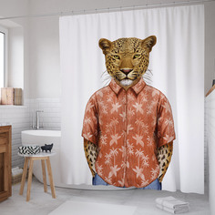 Штора для ванной JoyArty "Леопард в рубашке" из сатена, 180х200 см с крючками