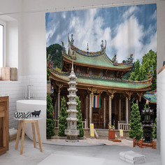 Штора для ванной JoyArty "Храм Конфуция" из сатена, 180х200 см с крючками