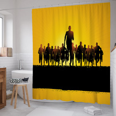 Штора для ванной JoyArty "Марафонцы в лучах" из сатена, 180х200 см с крючками