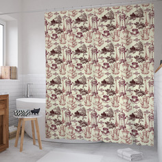 Штора для ванной JoyArty "Кофеварки и кофемолки" из сатена, 180х200 см с крючками