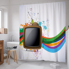Штора для ванной JoyArty "Цветной телевизор" из сатена, 180х200 см с крючками