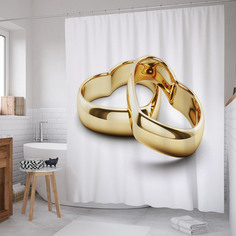 Штора для ванной JoyArty "Золотые сердечки" из сатена, 180х200 см с крючками