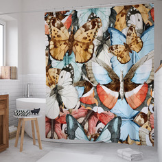 Штора (занавеска) для ванной JoyArty "Коллекция бабочек" из сатена, 180х200 см с крючками