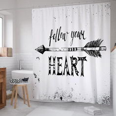 Штора для ванной JoyArty "Следуй за своим сердцем" из сатена, 180х200 см с крючками