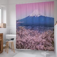 Штора для ванной JoyArty "Весенний сезон в Японии" из сатена, 180х200 см с крючками