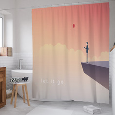 Штора для ванной JoyArty "Человек на краю скалы" из сатена, 180х200 см с крючками