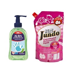 Жидкое мыло AURA antibacterial 300 мл + ЭКО гель для мытья посуды Jundo Sakura 800 мл