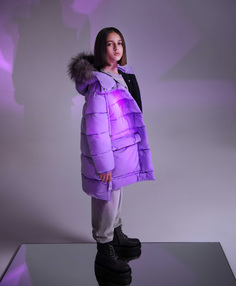 Пальто зимнее стеганое оверсайз фиолетовое Gulliver