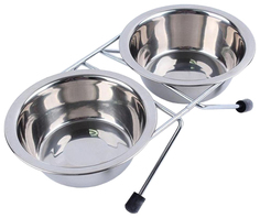 Миска Homepet Rack металлическая двойная на подставке для животных 2 x 900 мл
