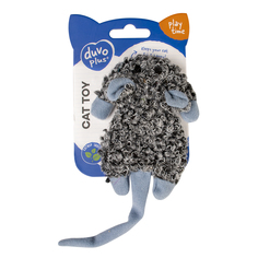 Игрушка для кошек плюшевая Duvo+Кудрявая мышь, серая, 18х18х2см