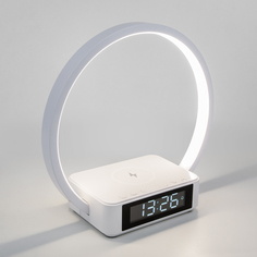 Настольная светодиодная лампа - будильник Eurosvet Timelight 80505/1 белый беспр-я зарядка