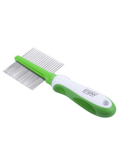 Расческа для собак STEFAN двухсторонная, сталь, зеленый, 19/30 зубьев