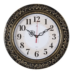 Часы настенные Рубин круг, D 35 см, корпус черный с золотом, "Классика"