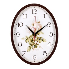 Часы настенные Рубин овал 22,5х29 см, корпус коричневый "Ретро цветы"