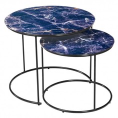 Набор кофейных столиков Tango темно-синий мрамор с чёрными ножками, 2шт Bradex