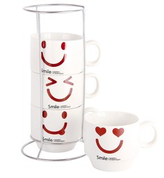 Кружки набор 5092 КОРАЛЛ "Smile" на подставке 6пр. 0,15л(х32)