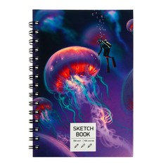 Скетчбук А5, 100 л, на гребне, Медузы, твёрдая обложка, матовая ламинация, блок 100 г/м2 Канц Эксмо