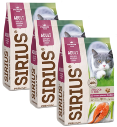 Сухой корм SIRIUS PREMIUM для кошек старше 1 года, лосось и рис, 400 г, х 3 шт