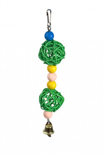 Игрушка для птиц Погремушка с ротанговыми шариками PetStandArt, 2,8x2,8x15см, зеленый