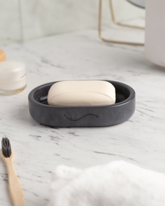 Мыльница для ванной и кухни MUSKO HOME Ben из бетона, овальная, черная глянцевая