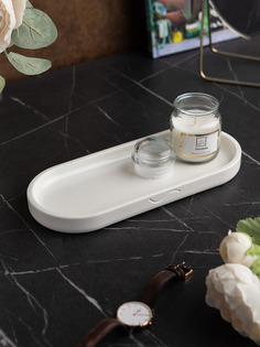 Декоративный поднос Ben S 26x11 см бетон белый глянцевый Musko Home