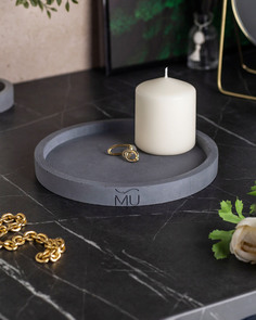 Декоративный круглый поднос Lora L 20x20 см бетон черный матовый Musko Home