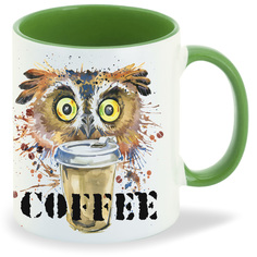 Кружка CoolPodarok Краски Сова с кофе Cofee
