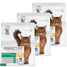 Корм сухой Perfect Fit, для стерилизованных кошек, с курицей, 3 шт по 1,2 кг