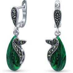 Серьги женские из серебра Silver Wings 221264-39, марказит/малахит