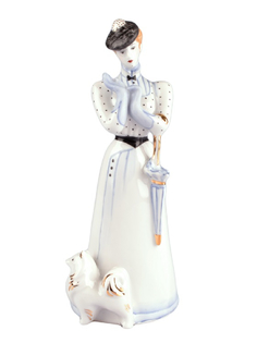 Статуэтка. Дулевский фарфоровый завод. Дама с собачкой (в голубом). 22 см.