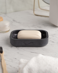 Мыльница для ванной и кухни MUSKO HOME Aura из бетона, прямоугольная, черная глянцевая