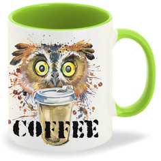 Кружка CoolPodarok Краски Сова с кофе Cofee