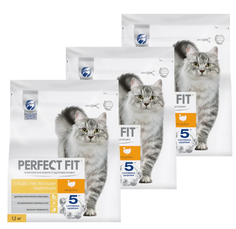 Корм сухой для кошек Perfect Fit, с чувствительным пищеварением, индейка, 3 шт по 1,2 кг