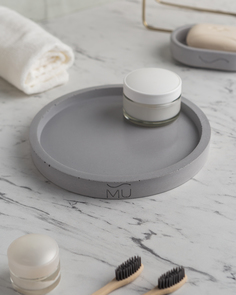 Декоративный круглый поднос для ванной, подставка для косметики Lora L GL, 20x20 см серый Musko Home