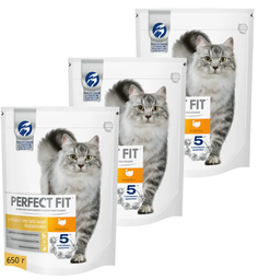 Корм сухой Perfect Fit, для кошек с чувствительным пищеварением, с индейкой, 3 шт по 650 г